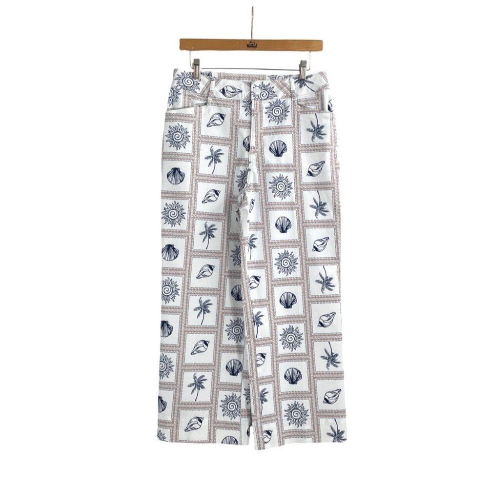 Retro Wide-Leg Womens Nautical Pants Coastal Beach White Sailor Chic Sea Ocean - Picture 1 of 8